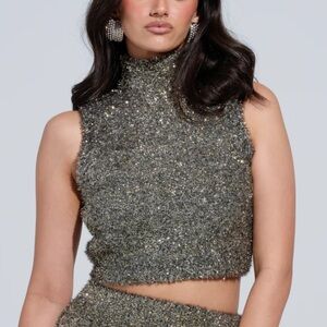 AKIRA WRAPPED IN GOLD CROPPED MOCK
NECK SWEATER